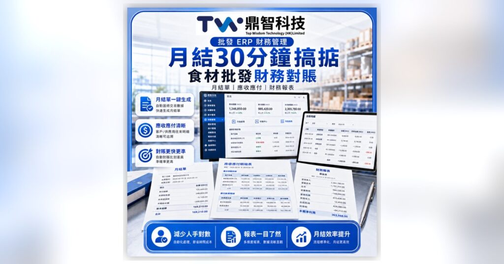 月結30分鐘搞掂，唔使再對3日——食材批發財務對賬方案
